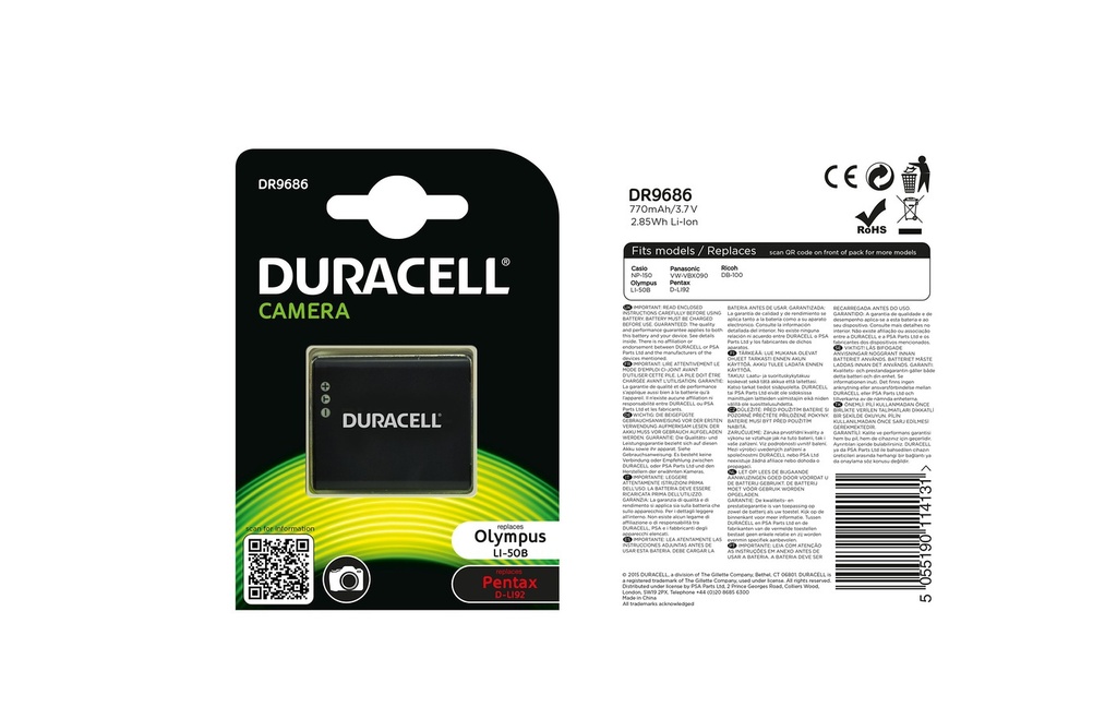 Batéria Duracell Olympus Li-50B - 3.7v 770mAh - Li-Ion