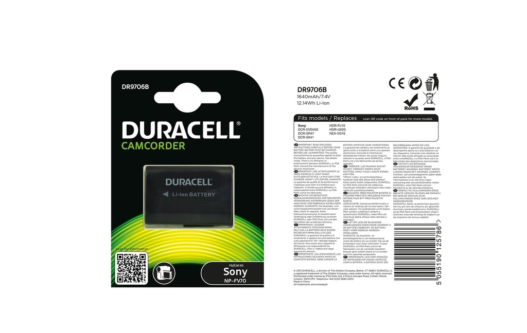 Batéria Duracell Sony NP-FV70 - 7.4v 1640mAh - Li-Ion