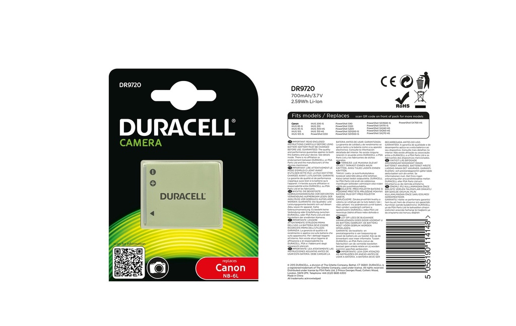 Batéria Duracell NB-6L - 3.7v 700mAh - Li-Ion