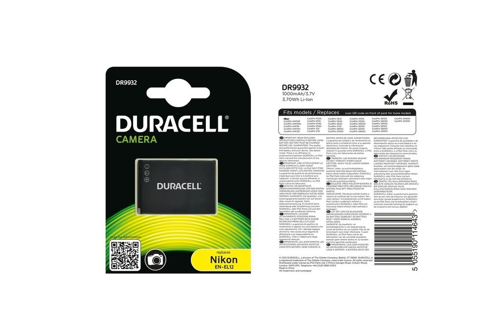 Batéria Duracell EN-EL12 - 3.7v 1000mAh - Li-Ion