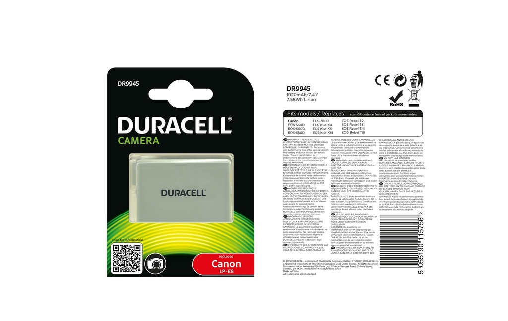 Batéria Duracell LP-E8 - 7.4v 1020mAh - Li-Ion