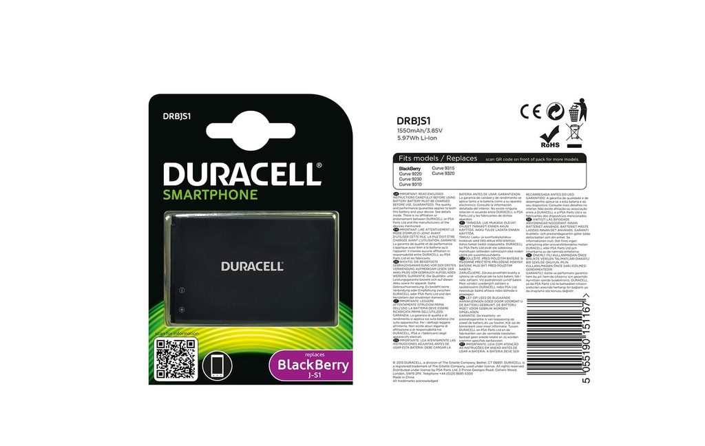 Batéria Duracell BlackBerry J-S1 - 3.8v 1550mAh - Li-Ion