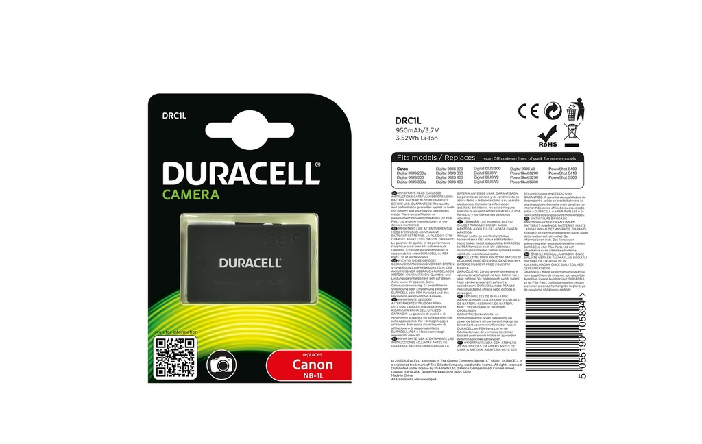 Batéria Duracell NB-1L - 3.7v 950mAh - Li-Ion