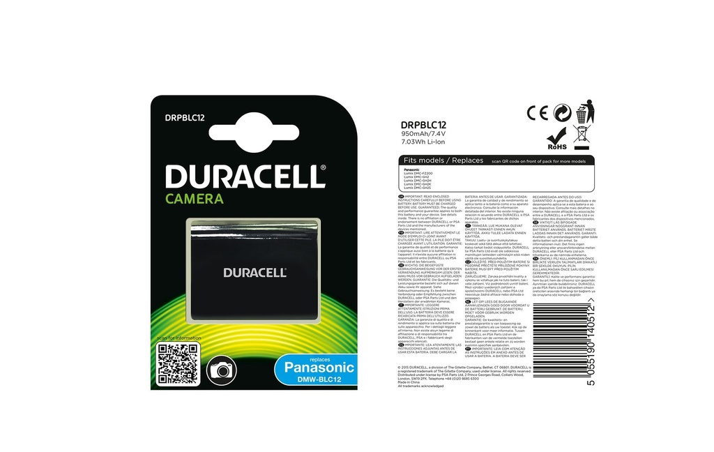 Batéria Duracell Panasonic DMW-BLC12 - 7.4v 950mAh - Li-Ion