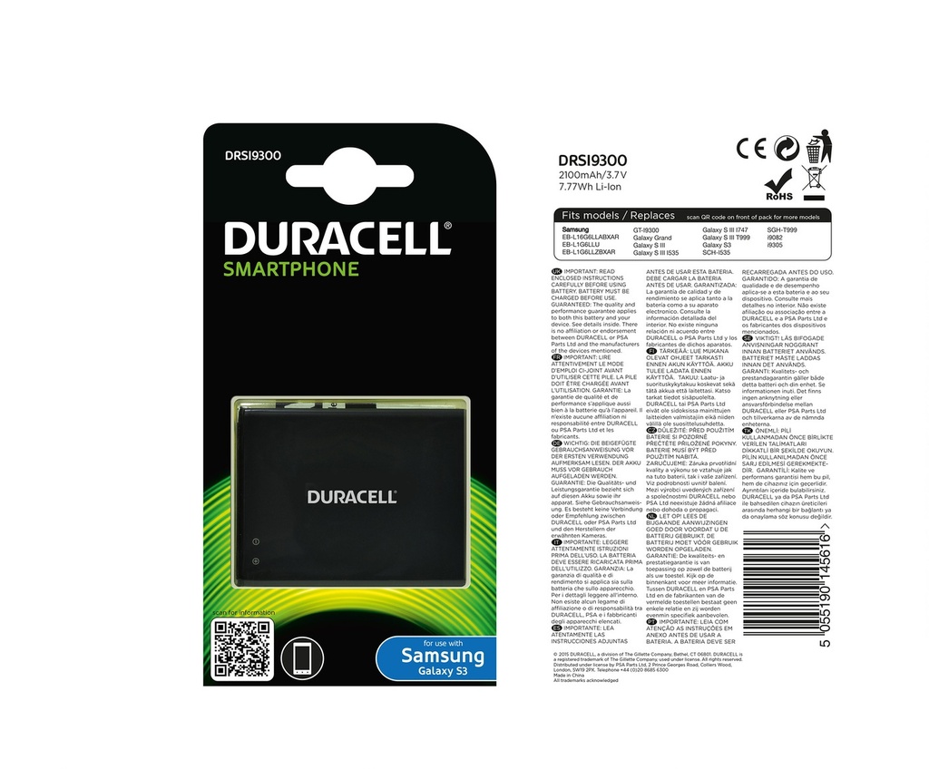 Batéria Duracell Samsung Galaxy S3 - 3.7v 2100mAh - Li-Ion