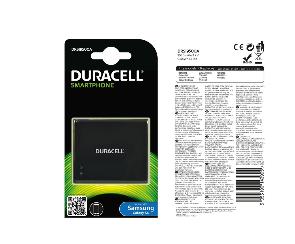 Batéria Duracell Samsung Galaxy S4 - 3.7v 2550 mAh - Li-Ion
