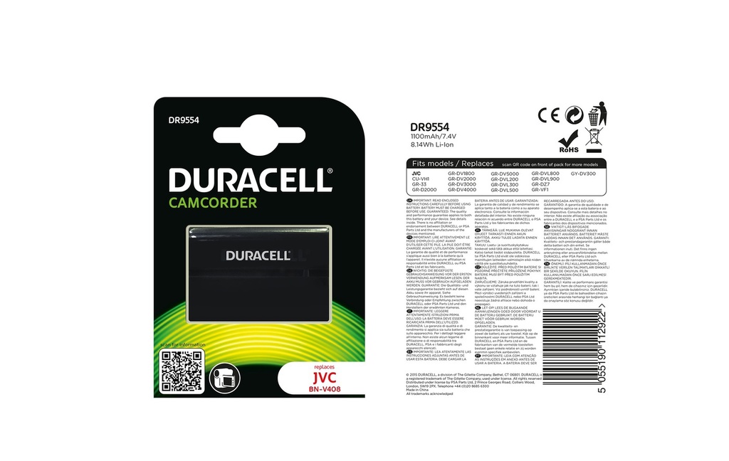 Batéria Duracell JVC BN-V408 - 7.4v 1100mAh - Li-Ion